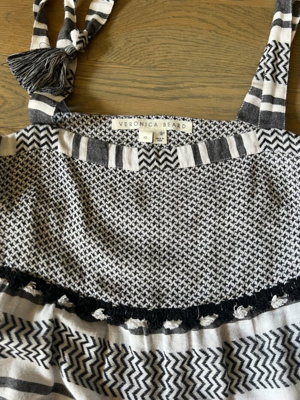 Veronica Beard Quartz Dress Black White Cotton Tassel Tie Maxi - Picture 5 of 7